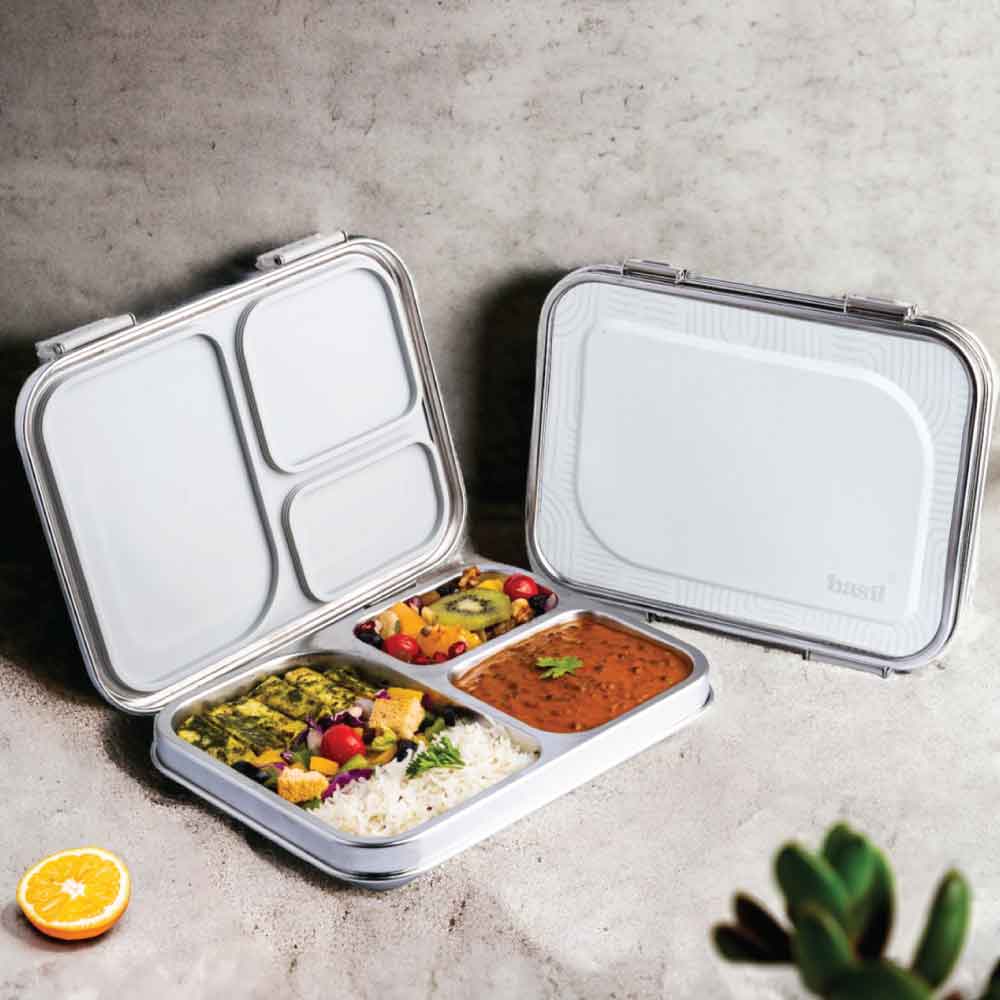 3 Compartment Stainless steel Lunchbox - Classic Grey