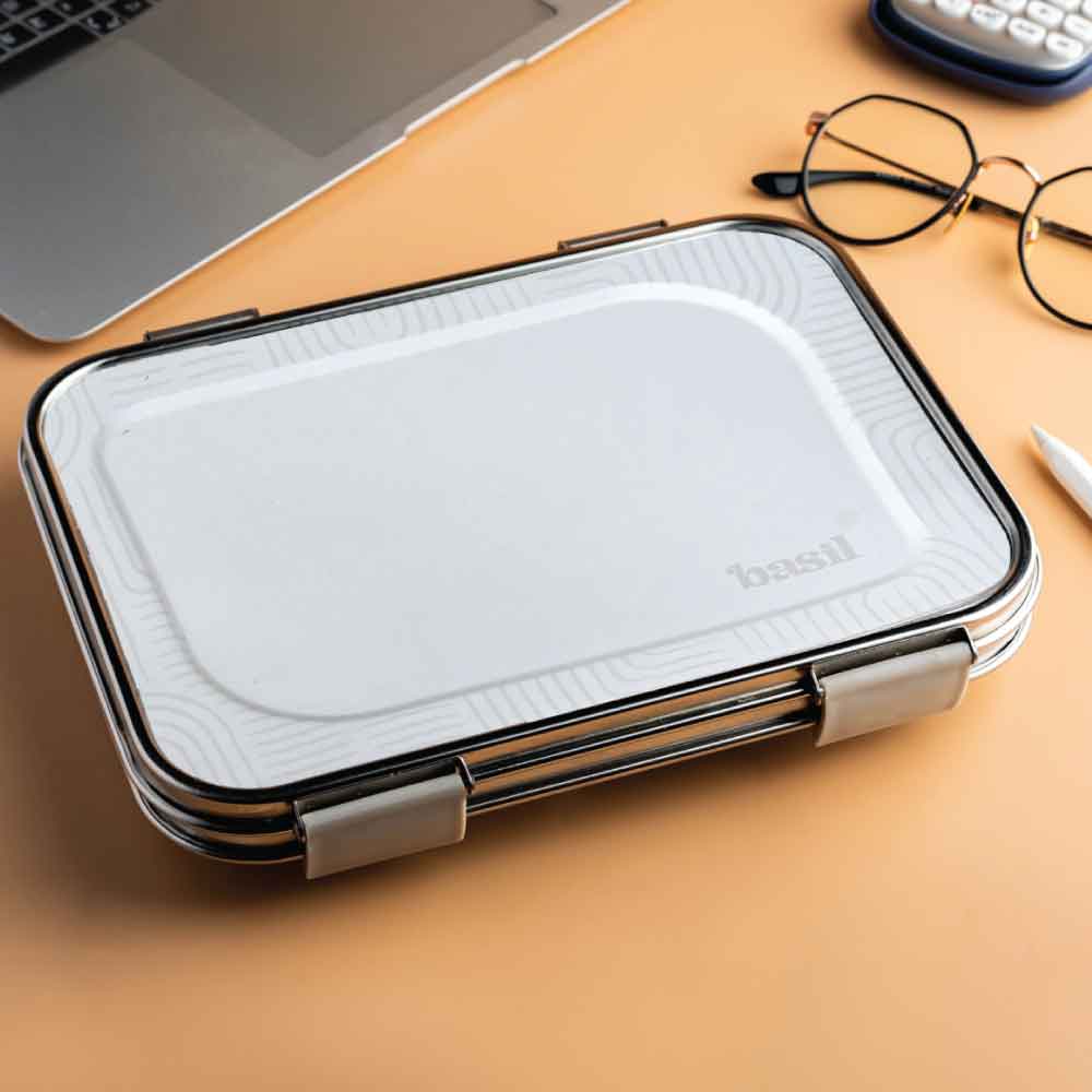3 Compartment Stainless steel Lunchbox - Classic Grey