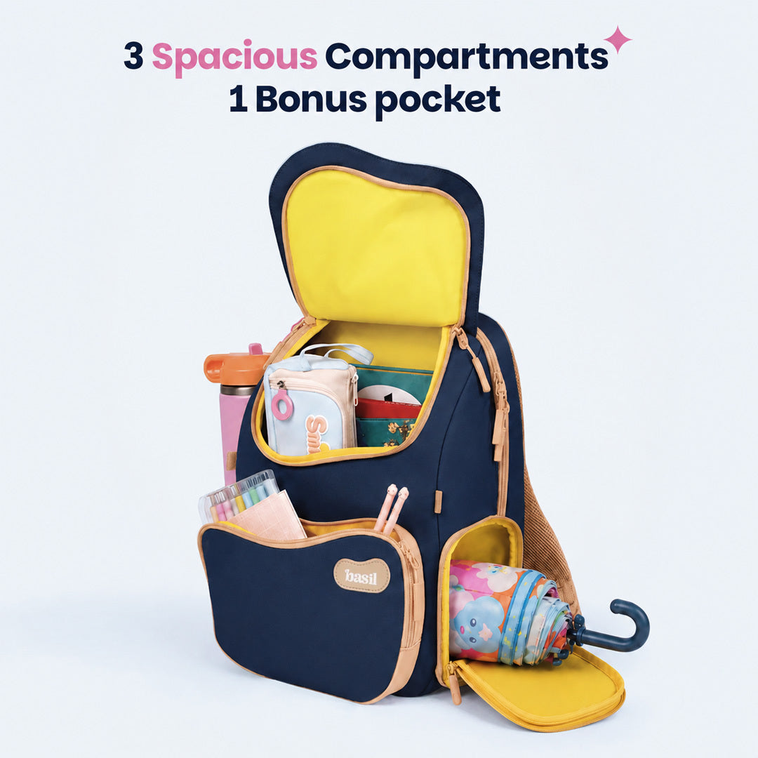 School backpack for Grades 1 to 5 with 4 spacious compartments - Midnight Sora