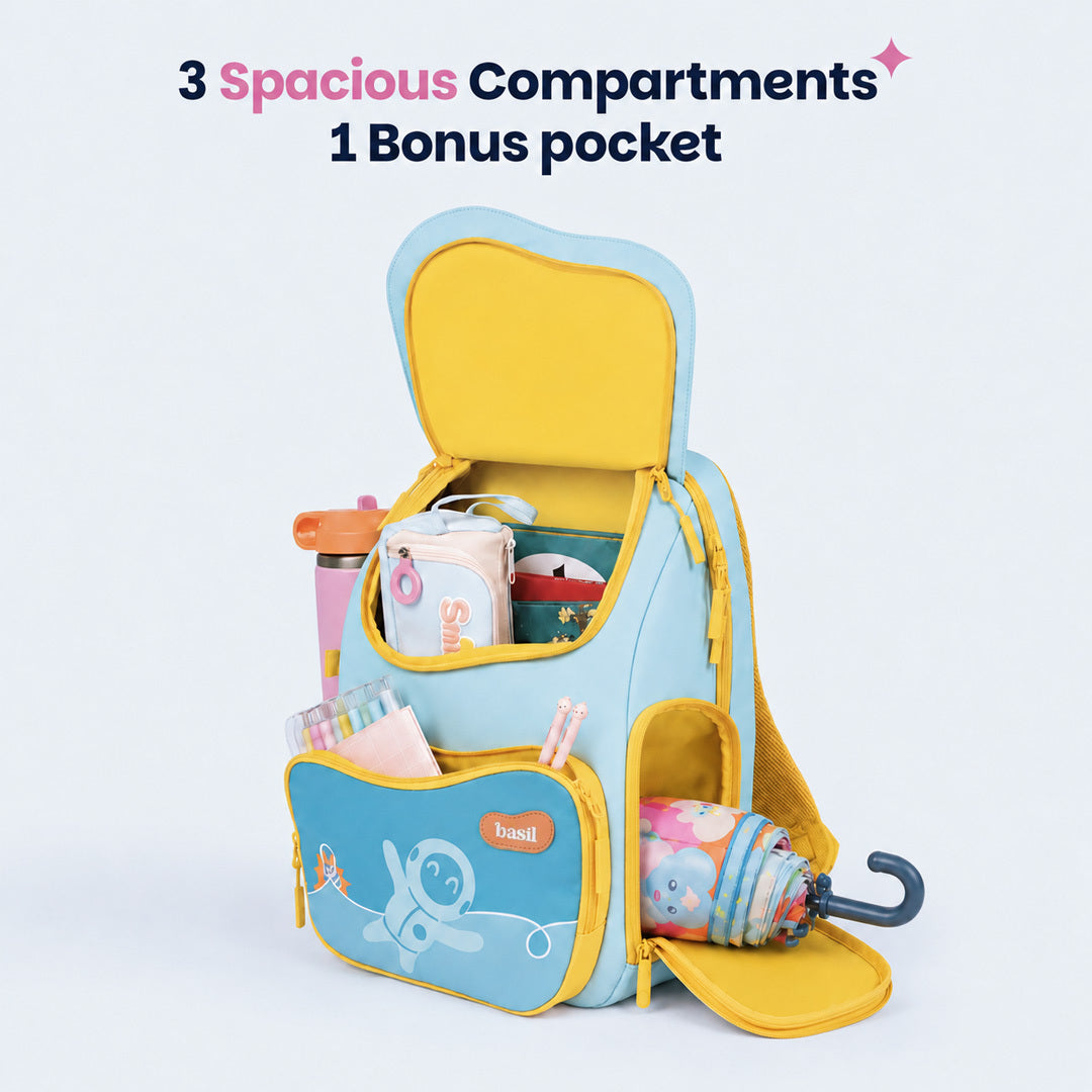 School backpack for Grades 1 to 5 with 4 spacious compartments - Super Swoosh