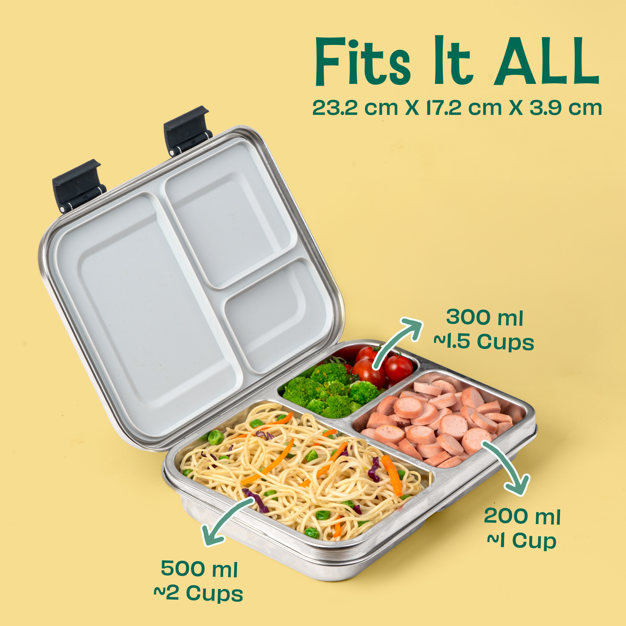 3 Compartment Lunchbox Easy open-close Lunchbox - Classic Teal