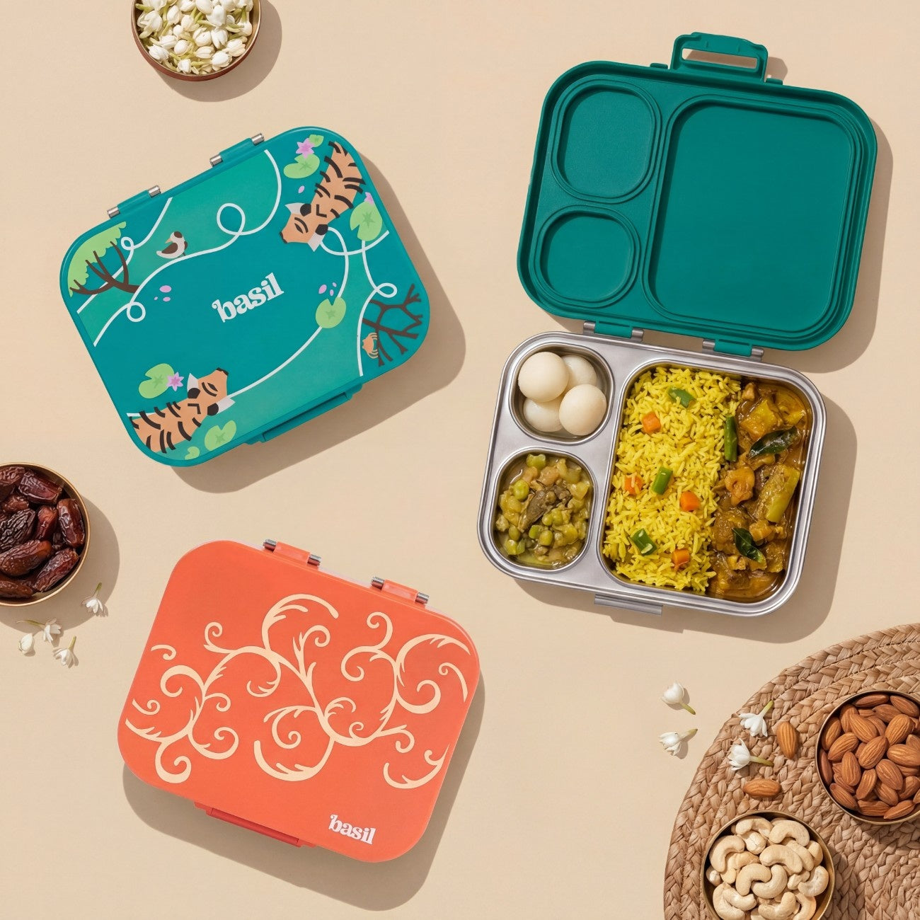 3+1 Compartment Stainless steel Lunchbox with Mini Box - Bengal Bagh