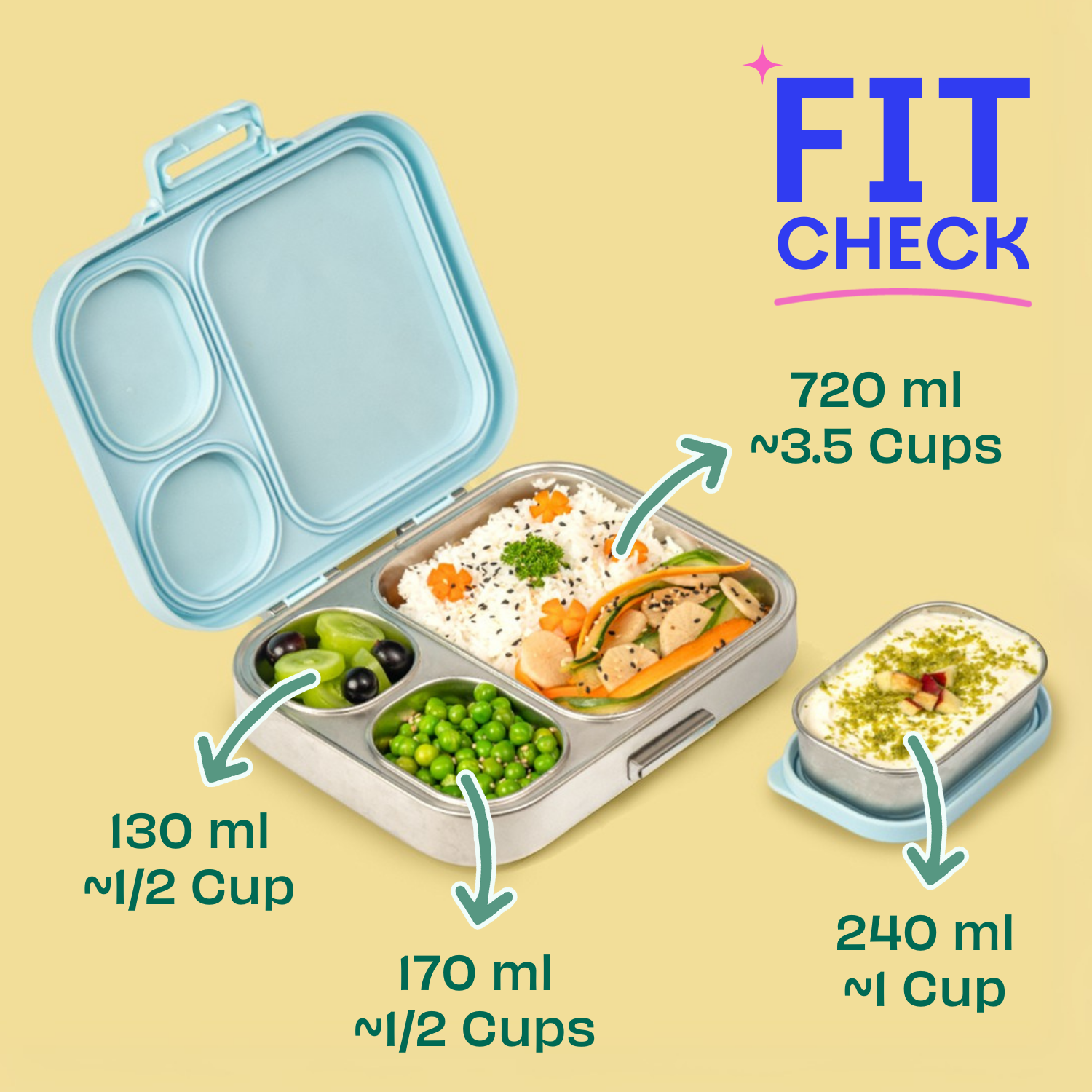 4 Compartment Stainless steel Lunchbox with Mini Box - Sakura Bloom