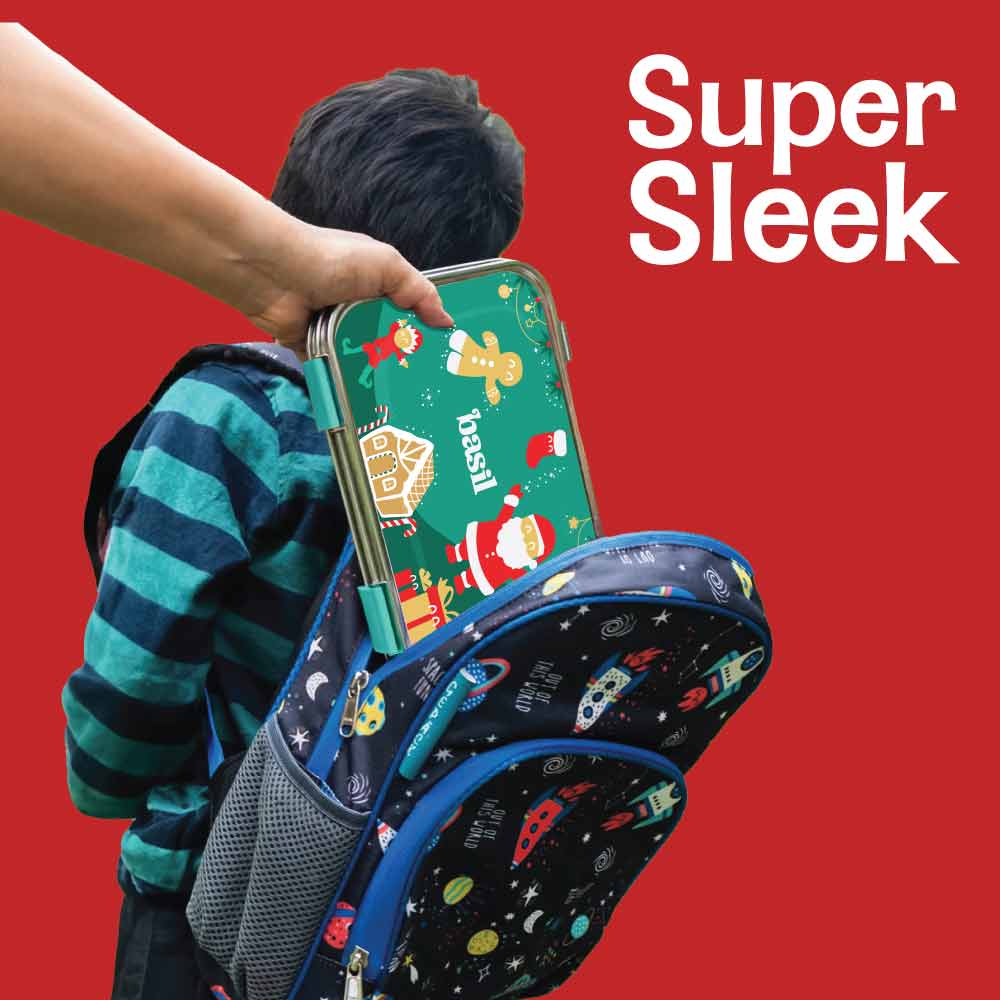 3 Compartment Stainless steel Lunchbox - Green Christmas