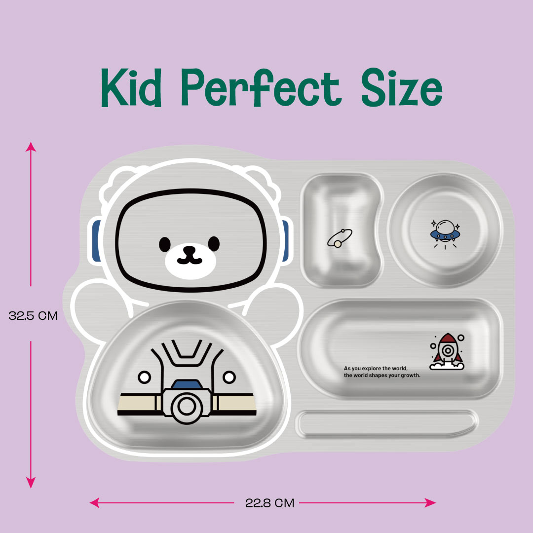 4 Compartment Stainless steel Spaceship Plate - Bear