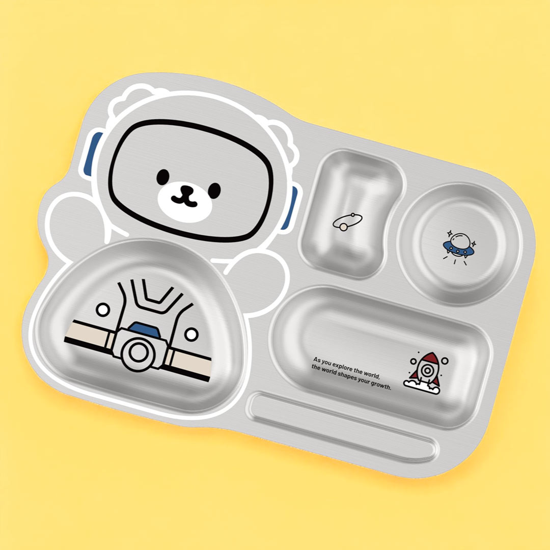 4 Compartment Stainless steel Spaceship Plate - Bear