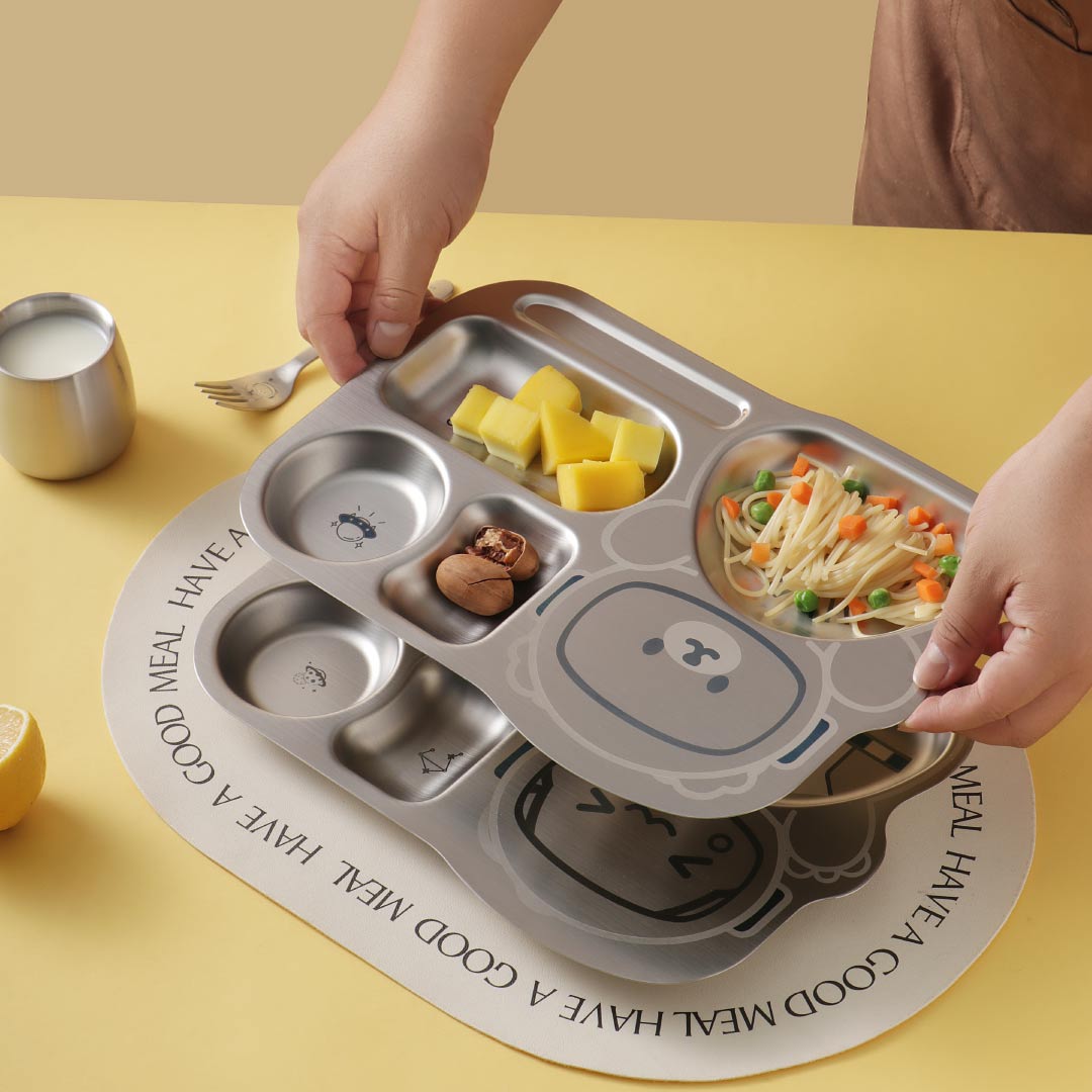 4 Compartment Stainless steel Spaceship Plate - Bear
