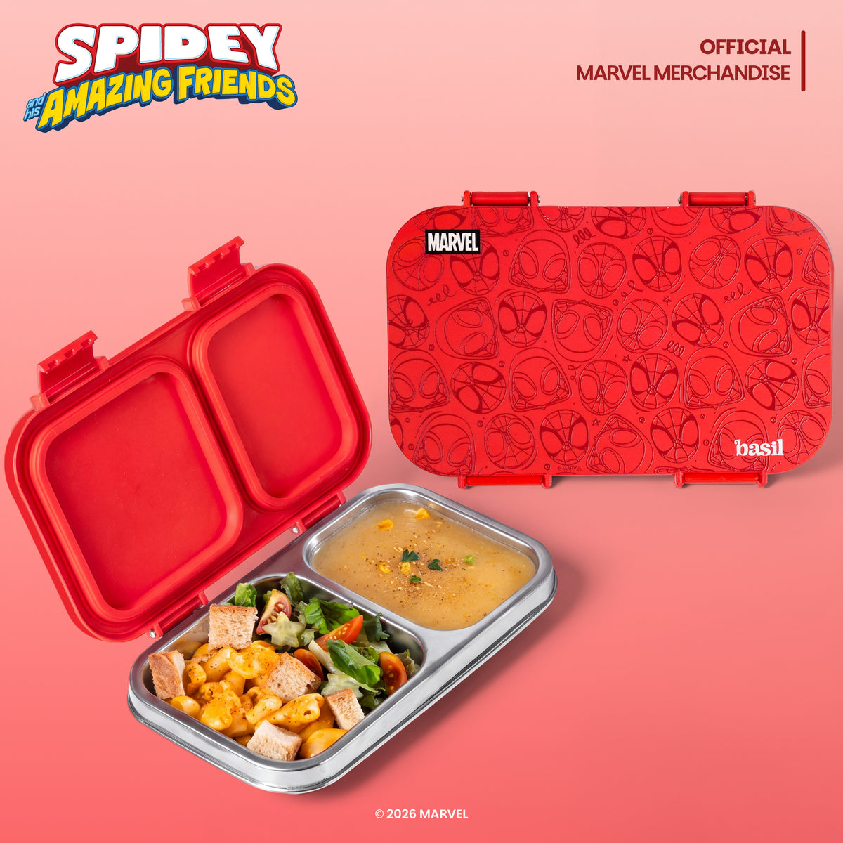 2 Compartment Stainless steel Lunchbox with Plastic Lid - Spidey Squad