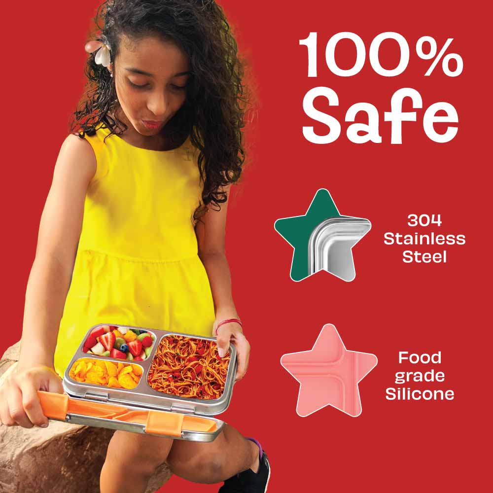 3 Compartment Stainless steel Lunchbox - Green Christmas