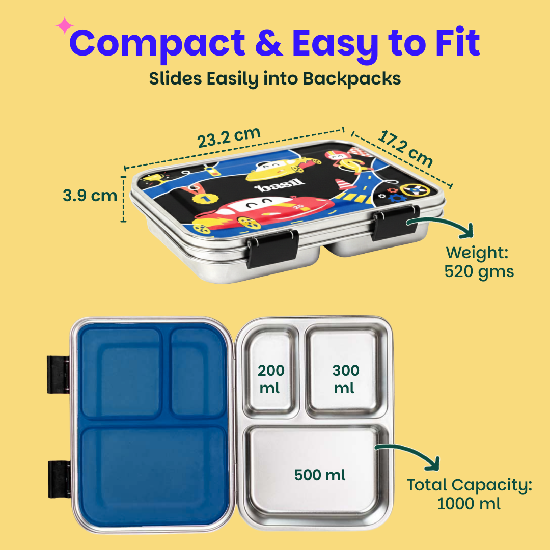 3 Compartment easy open-close Lunchbox - Rally Wally