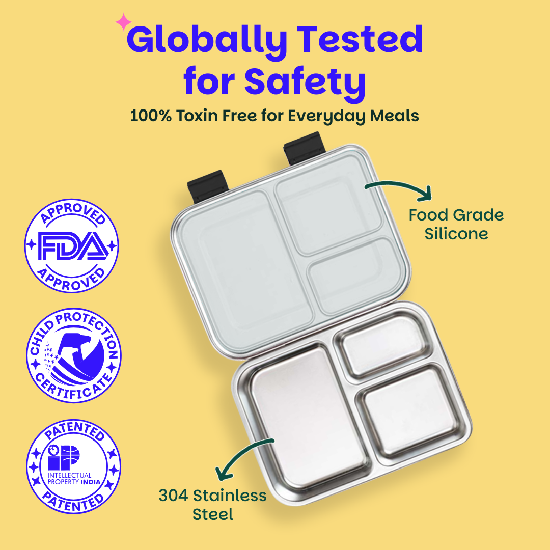 3 Compartment easy open-close Lunchbox - Black