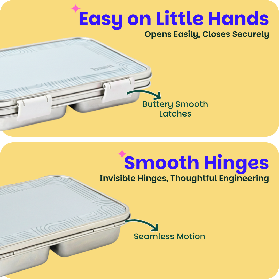 3 Compartment easy open-close Lunchbox - Grey