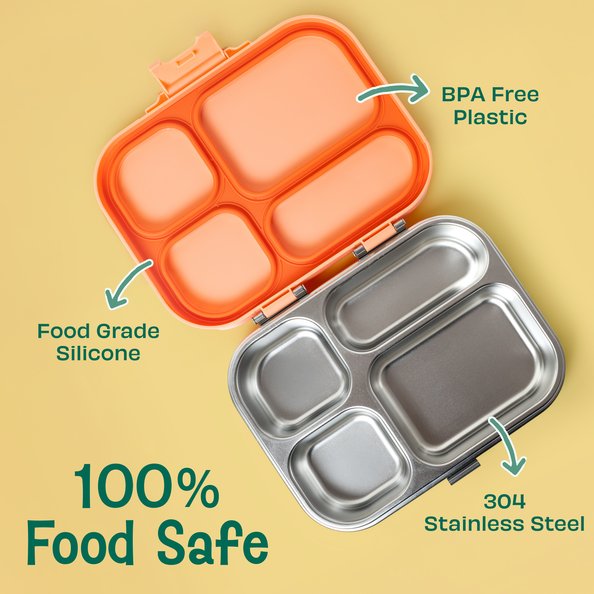 4 Compartment Stainless steel Bento with Plastic lid - Coral Swirl