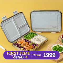 3 Compartment Easy open-close Bento - Grey Classic
