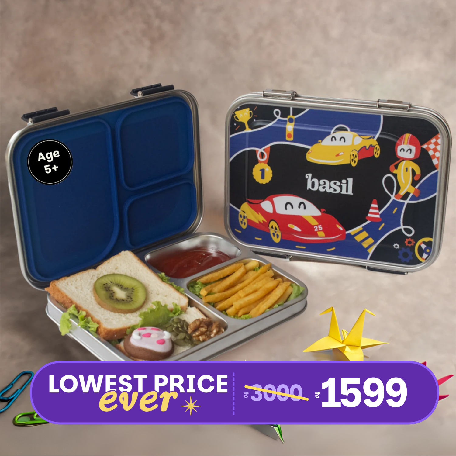 3 Compartment Stainless steel Bento box - Rally Wally