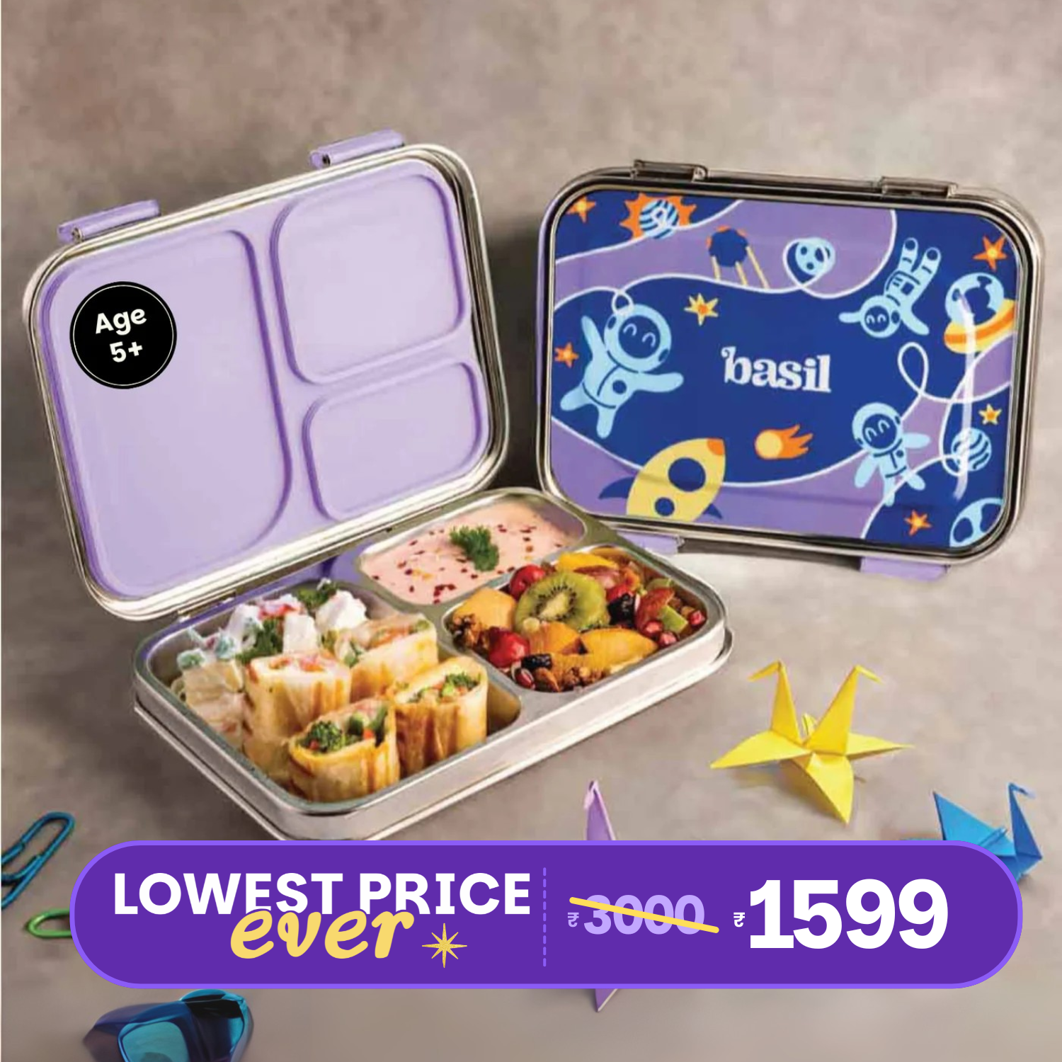 3 Compartment Stainless steel Bento box - Super Swoosh