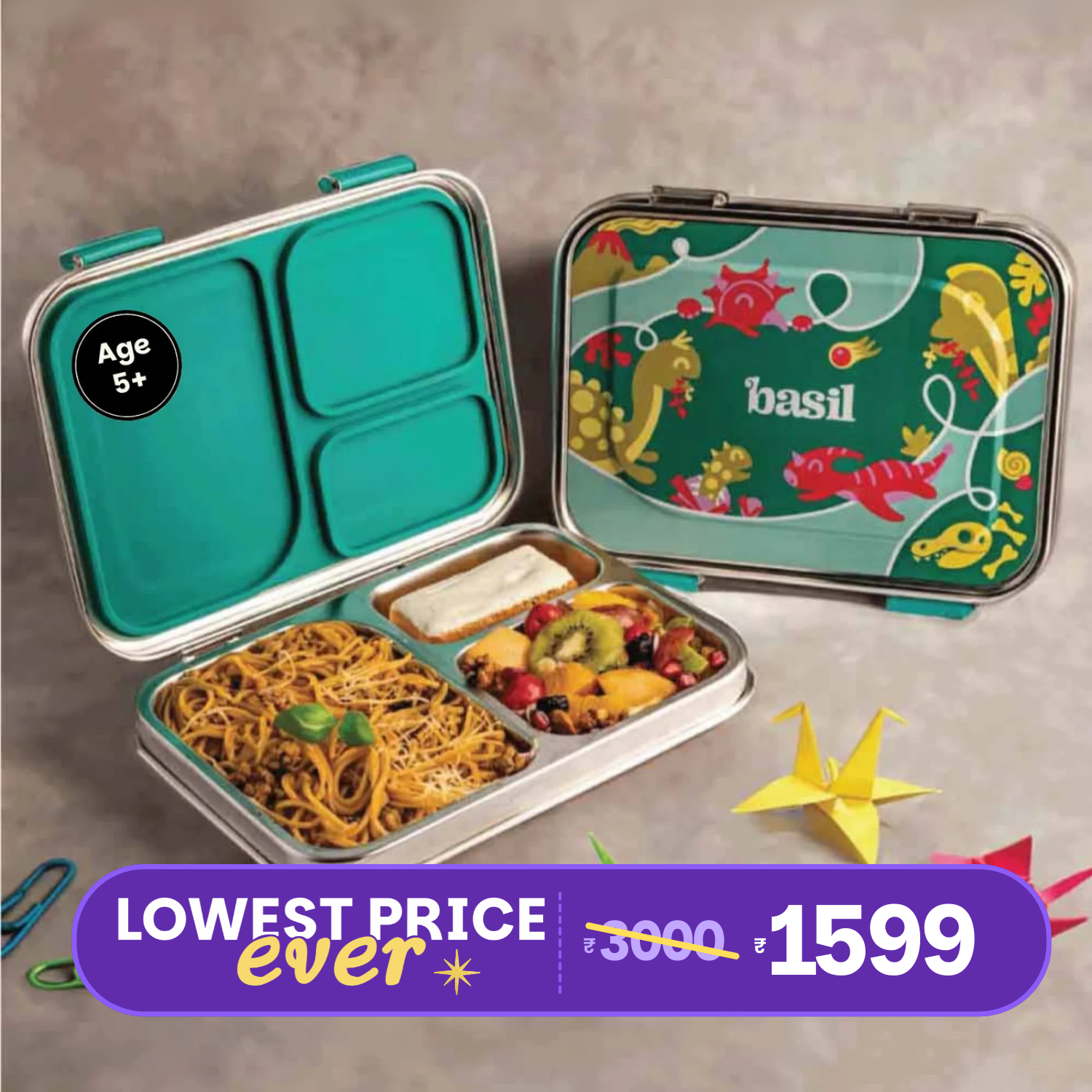 3 Compartment Stainless steel Bento box - Hocus Docus