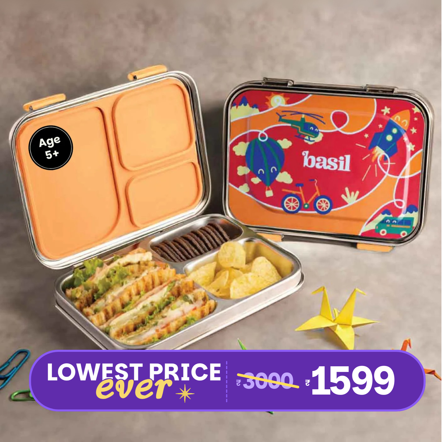 3 Compartment Stainless steel Bento box - Cloud Hopper