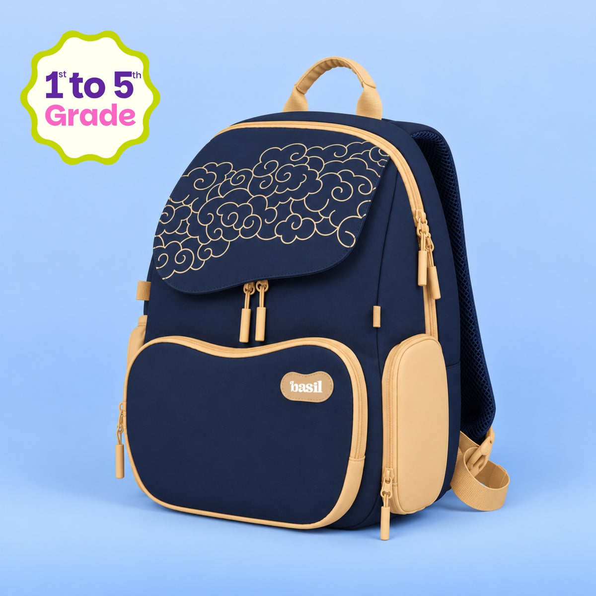 School backpack for Grades 1 to 5 with 4 spacious compartments - Midnight Sora