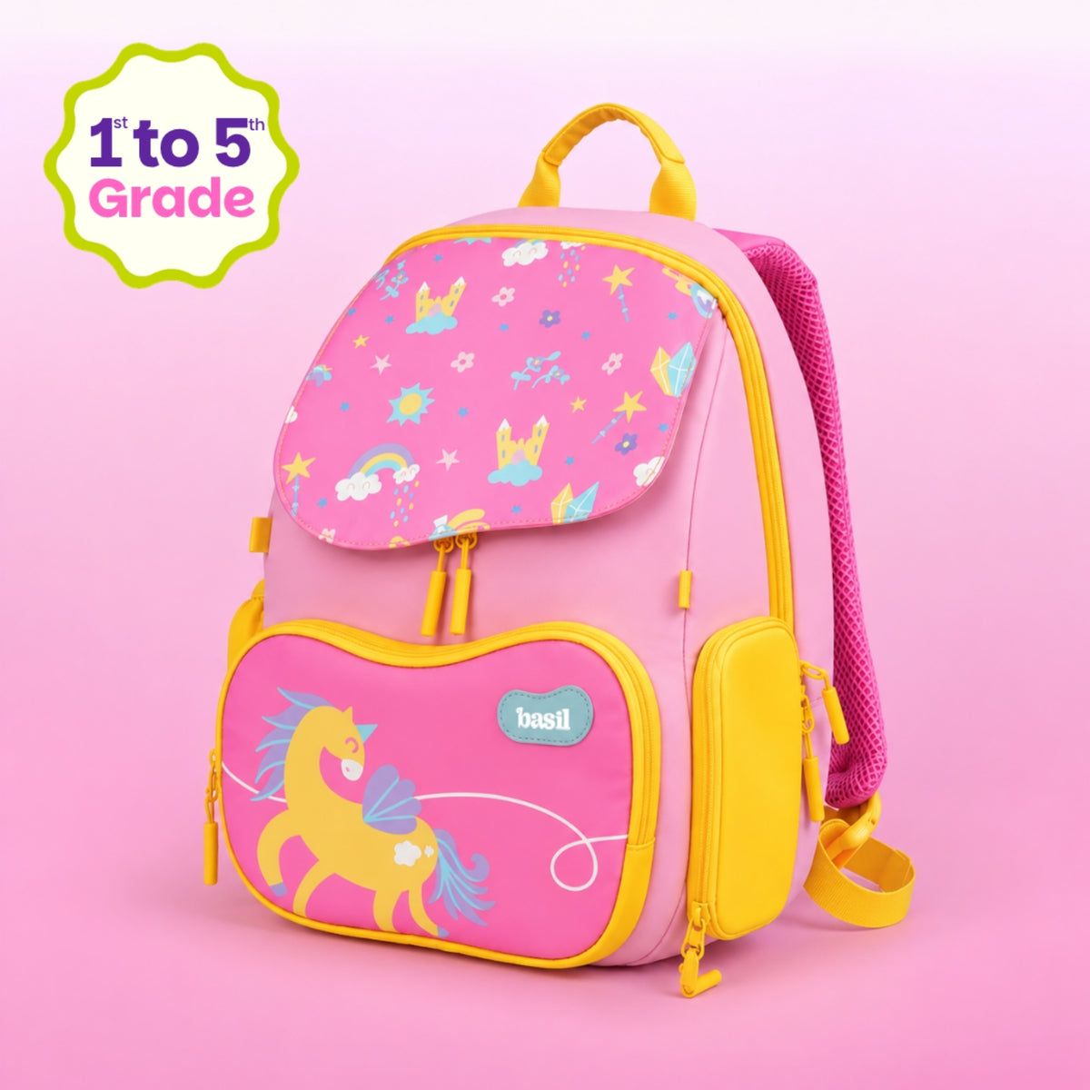 School backpack for Grades 1 to 5 with 4 spacious compartments - Pixie Dash