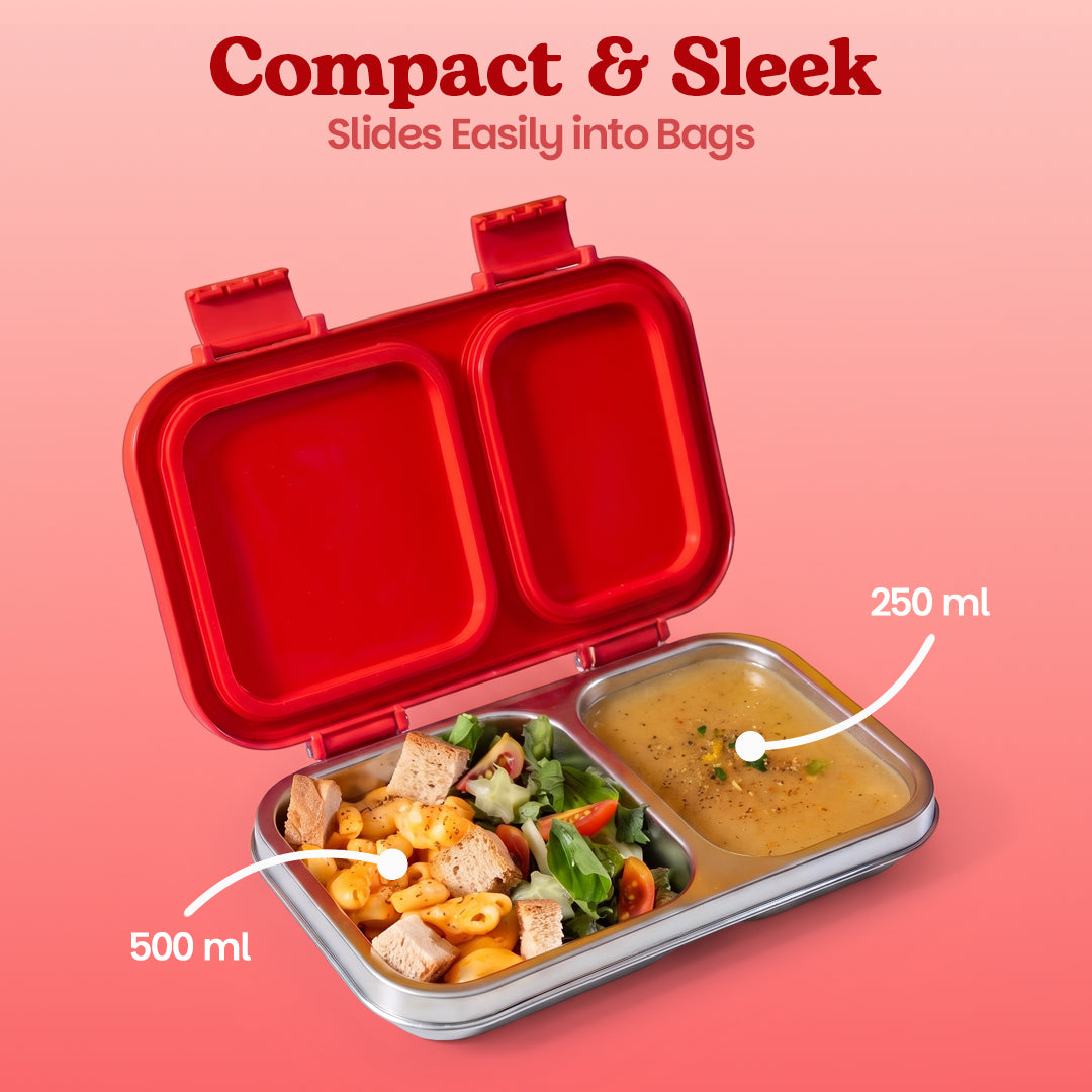 2 Compartment Stainless steel Lunchbox with Plastic Lid - Spidey Squad
