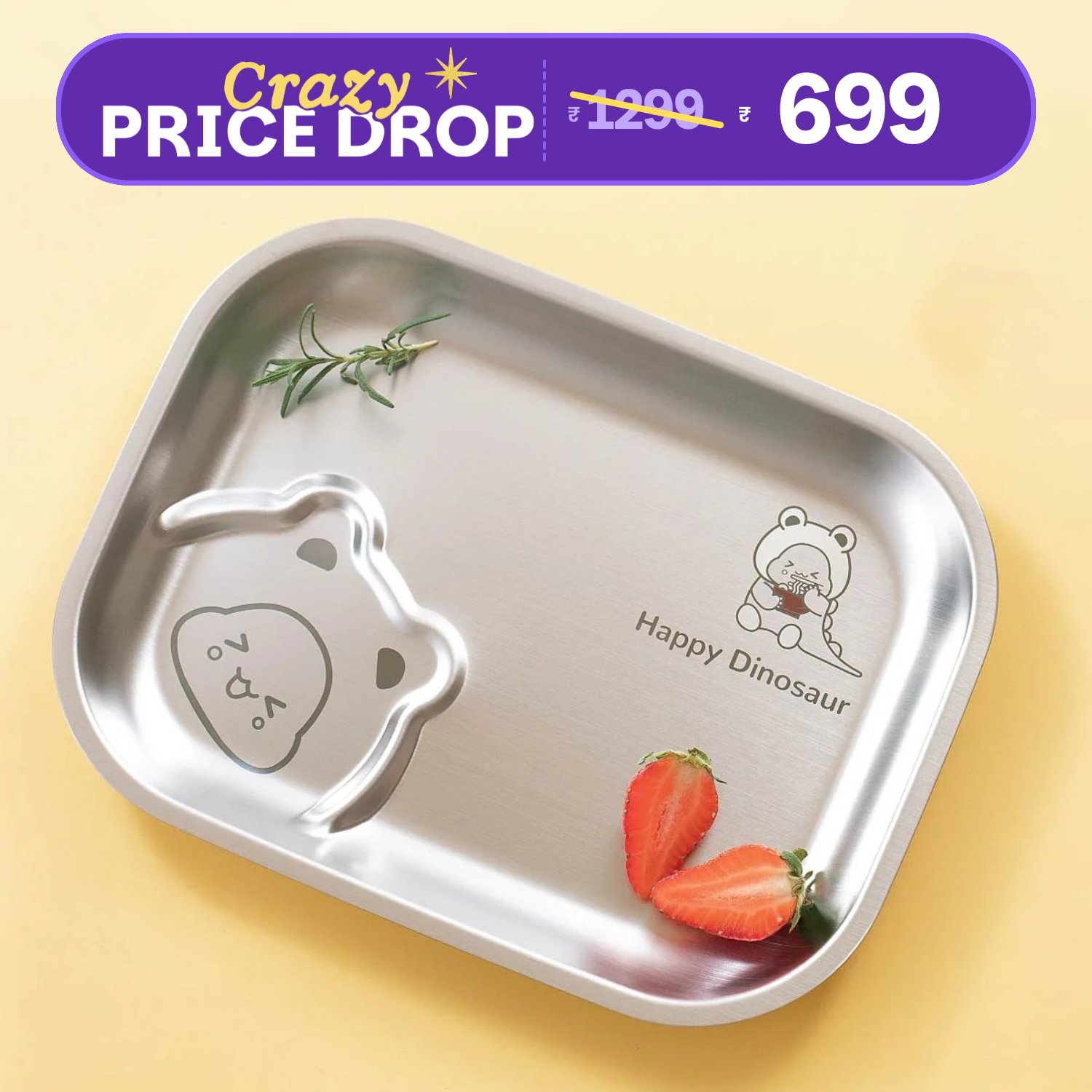 Stainless steel Funky Snack Plate - Dino