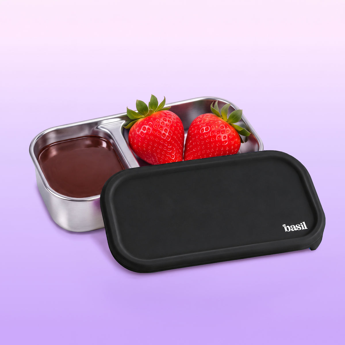 2 Compartment Stainless Steel Pickle Dip with Silicone Lid - Black