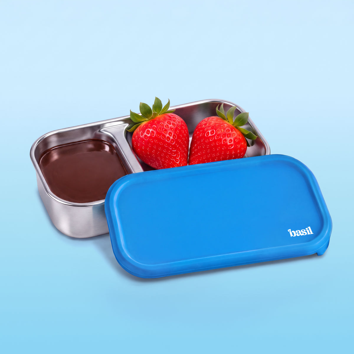 2 Compartment Stainless Steel Pickle Dip with Silicone Lid - Blue