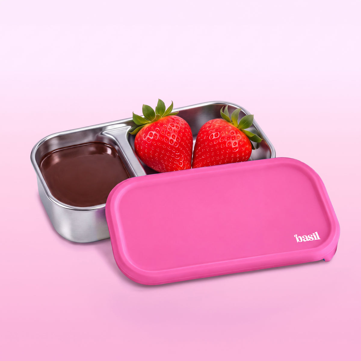 2 Compartment Stainless Steel Pickle Dip with Silicone Lid - Pink