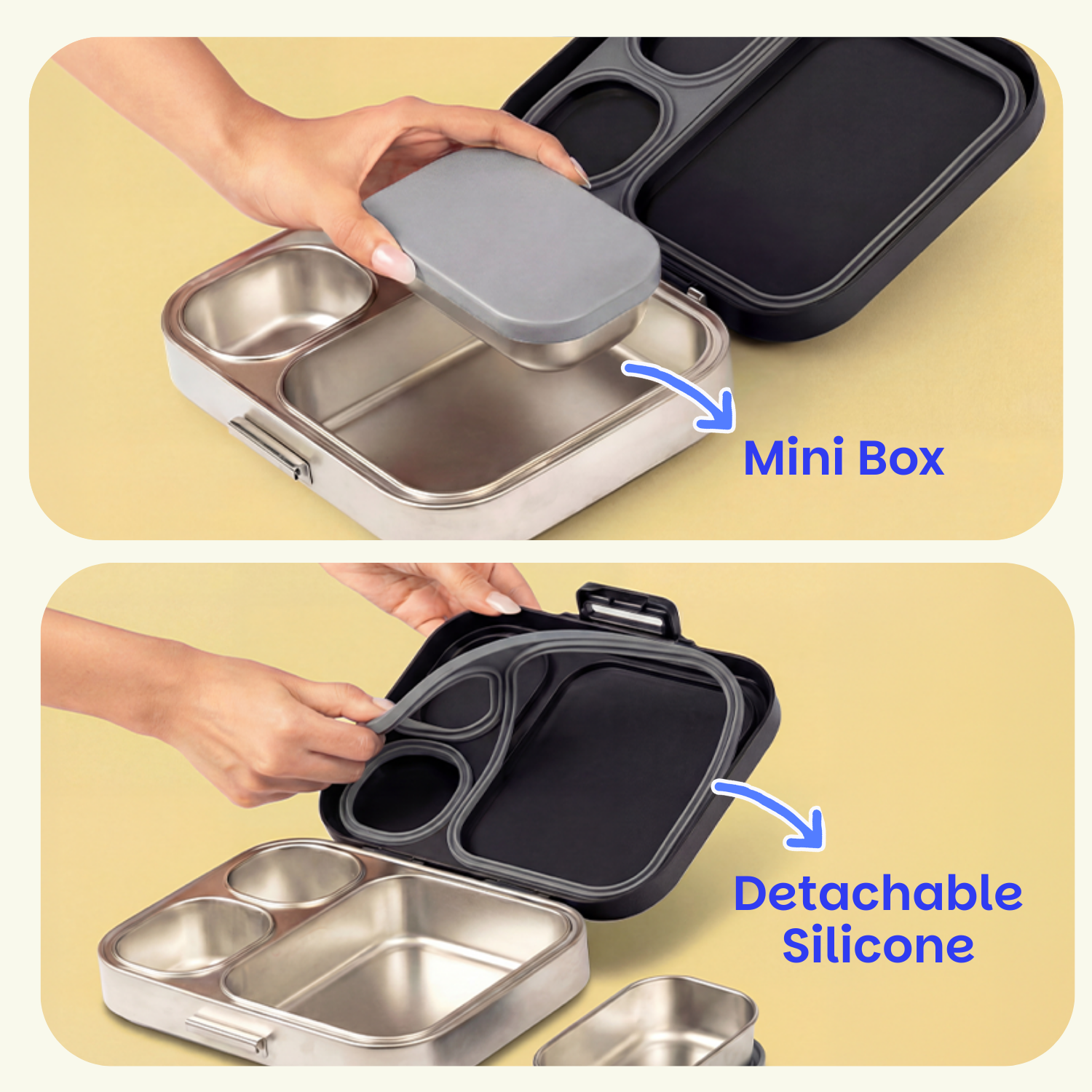 4 Compartment Stainless steel Lunchbox with Mini Box - Classic Grey