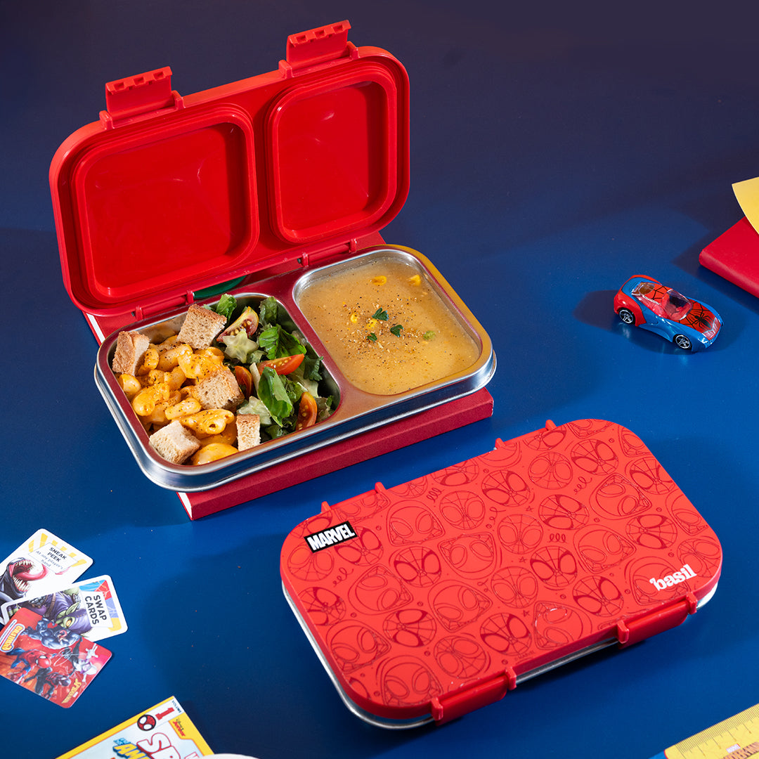 2 Compartment Stainless steel Lunchbox with Plastic Lid - Spidey Squad