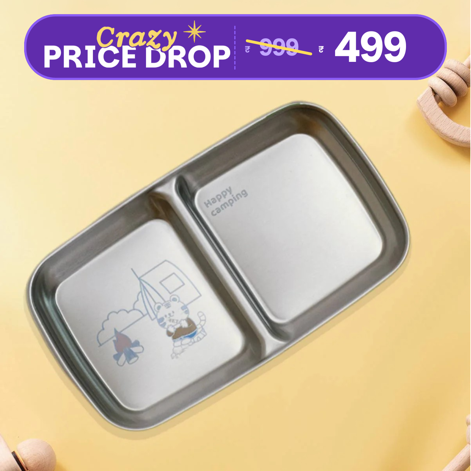 2 Compartment Snack Dip Plate - Tiger