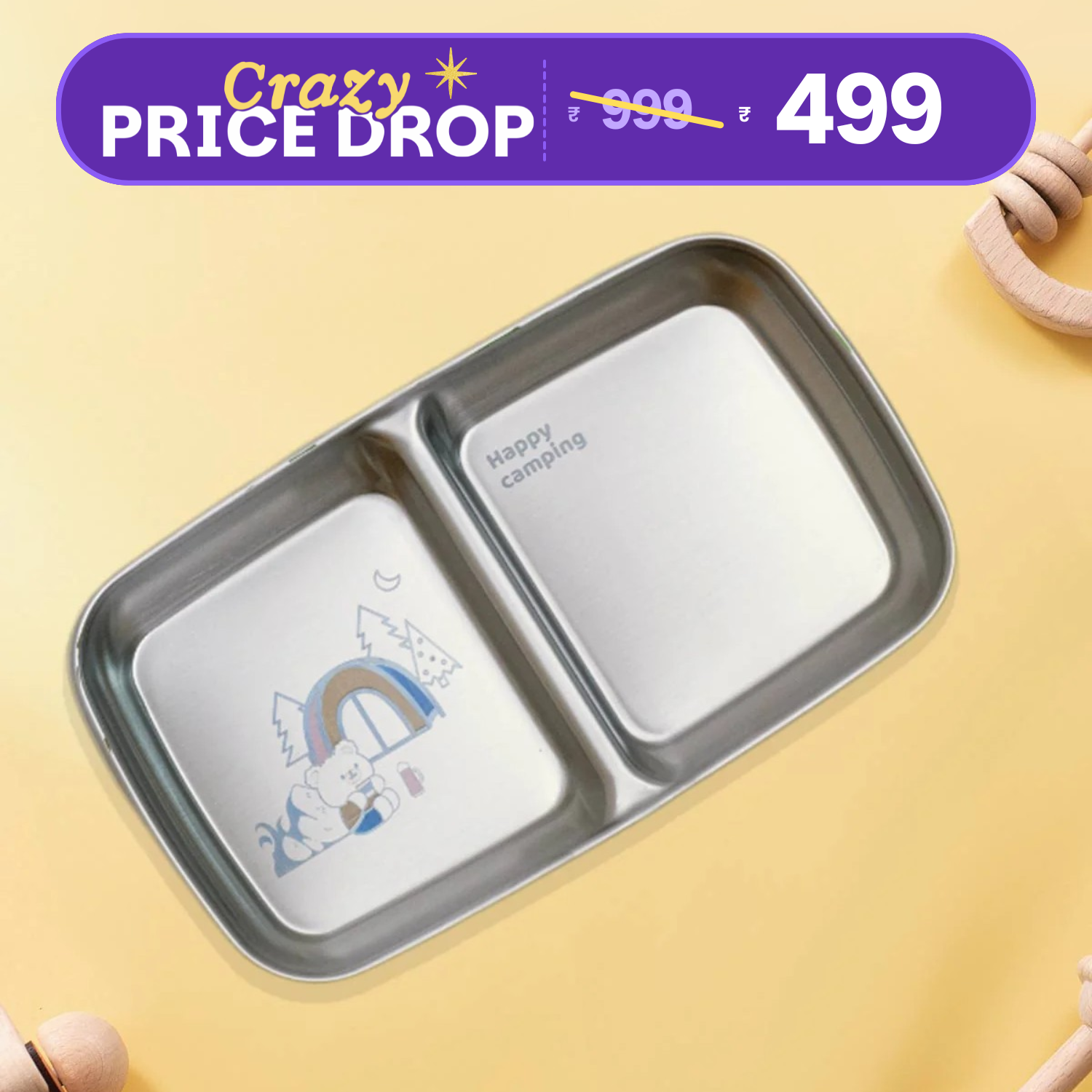 2 Compartment Snack Dip Plate - Bear