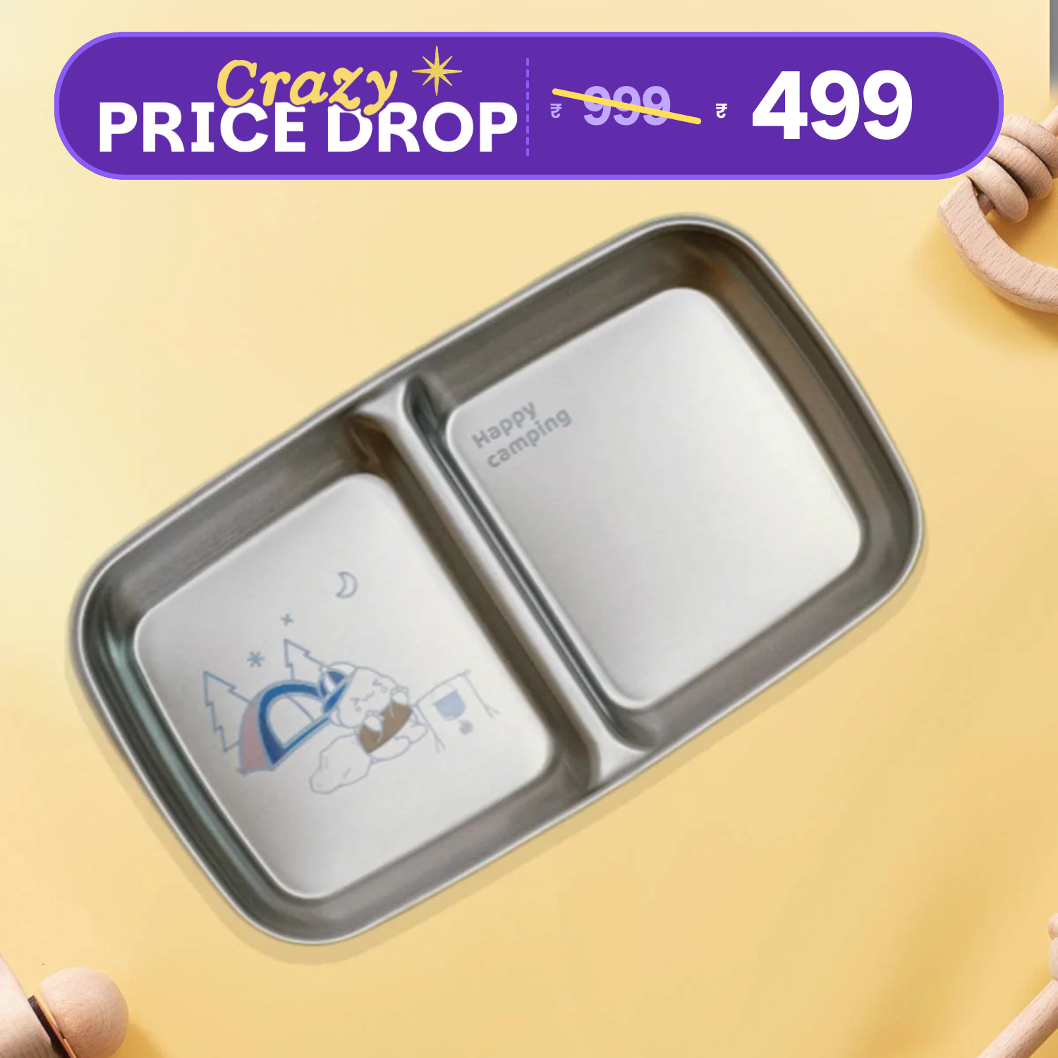 2 Compartment Snack Dip Plate - Dino