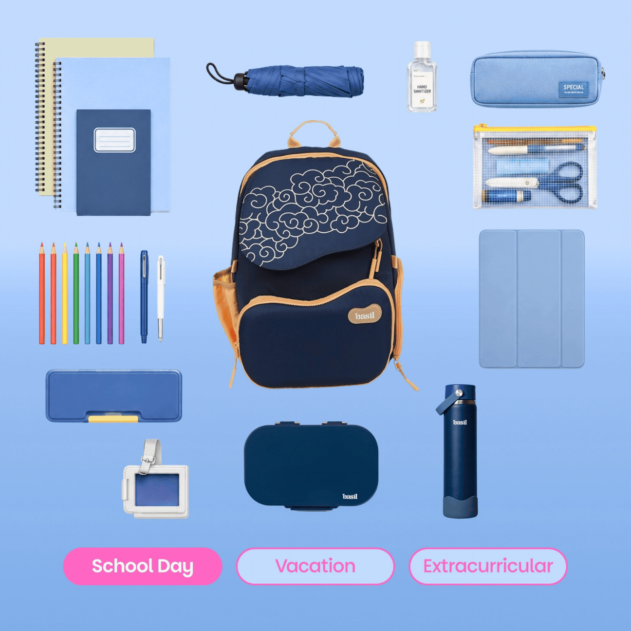 School backpack for Grades 1 to 5 with 4 spacious compartments - Midnight Sora