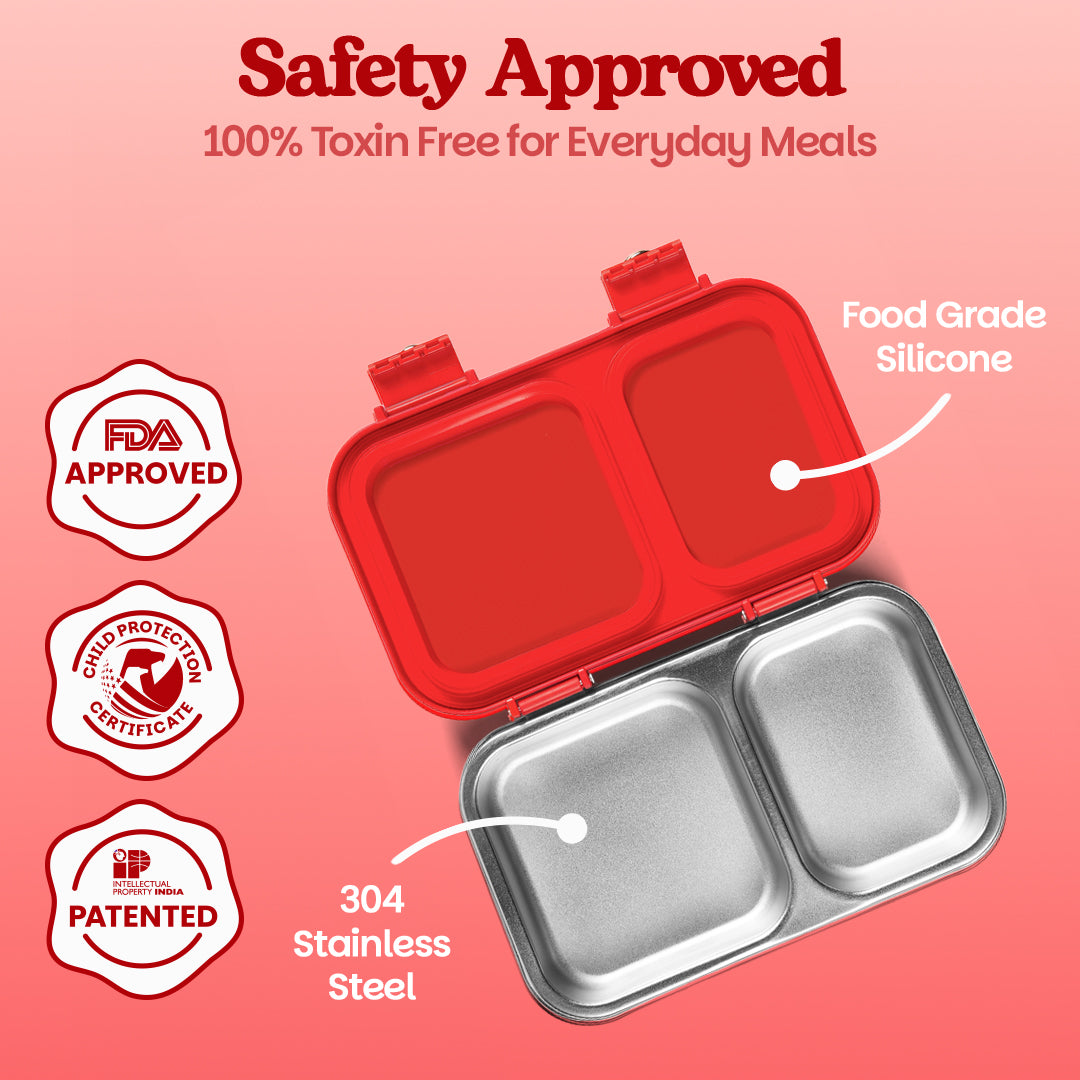 2 Compartment Stainless steel Lunchbox with Plastic Lid - Spidey Squad