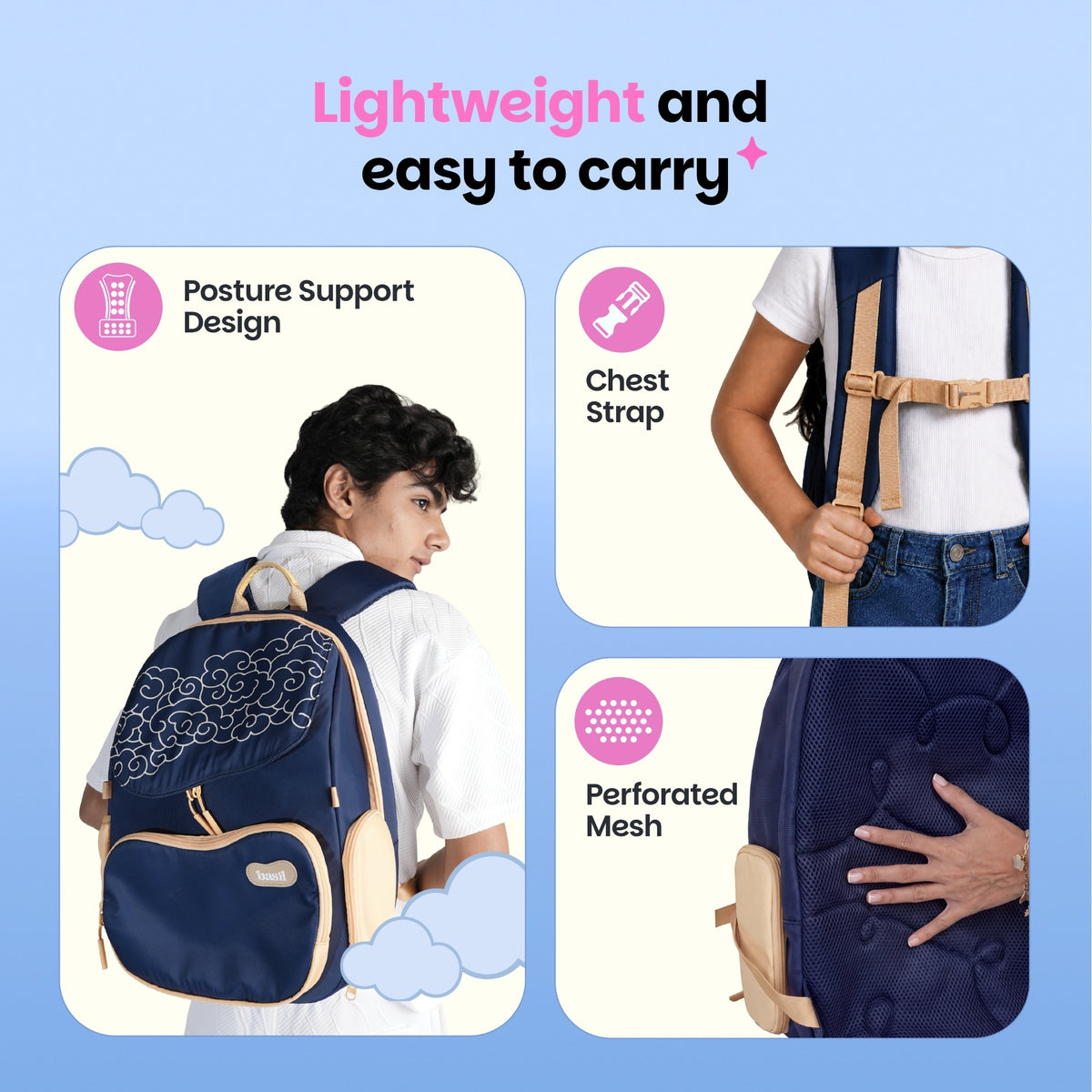 School backpack for Grades 1 to 5 with 4 spacious compartments - Midnight Sora