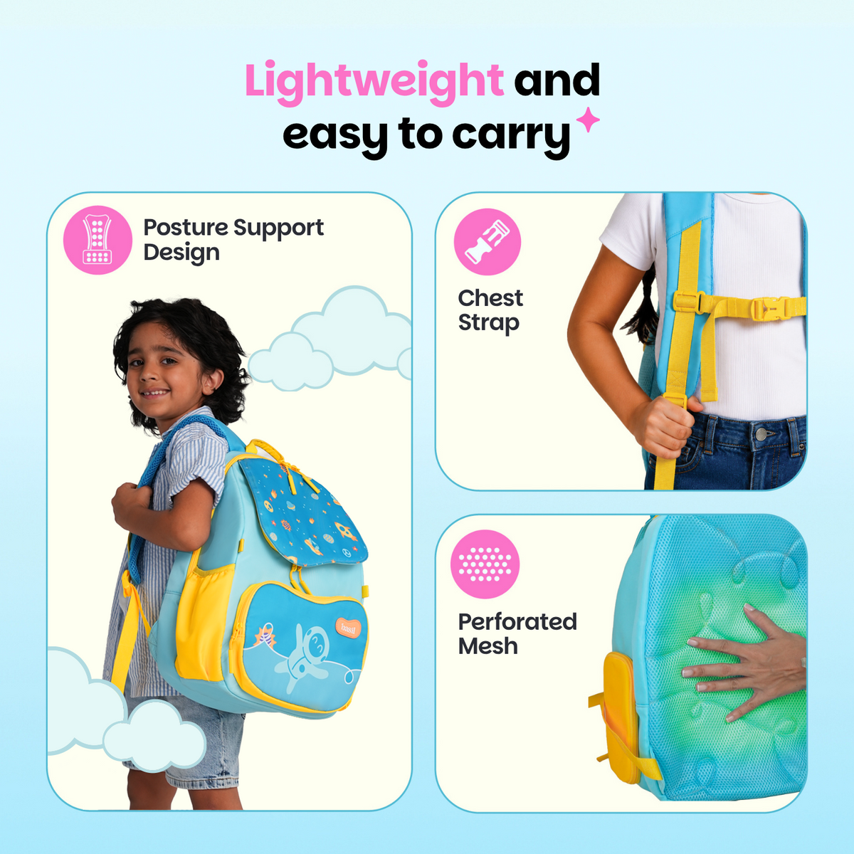School backpack for Grades 1 to 5 with 4 spacious compartments - Super Swoosh
