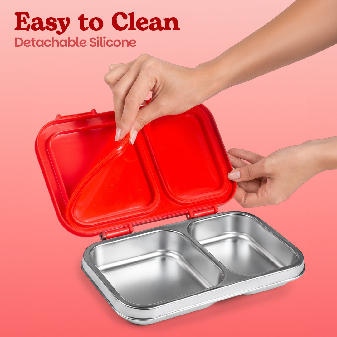 2 Compartment Stainless steel Lunchbox with Plastic Lid - Spidey Squad