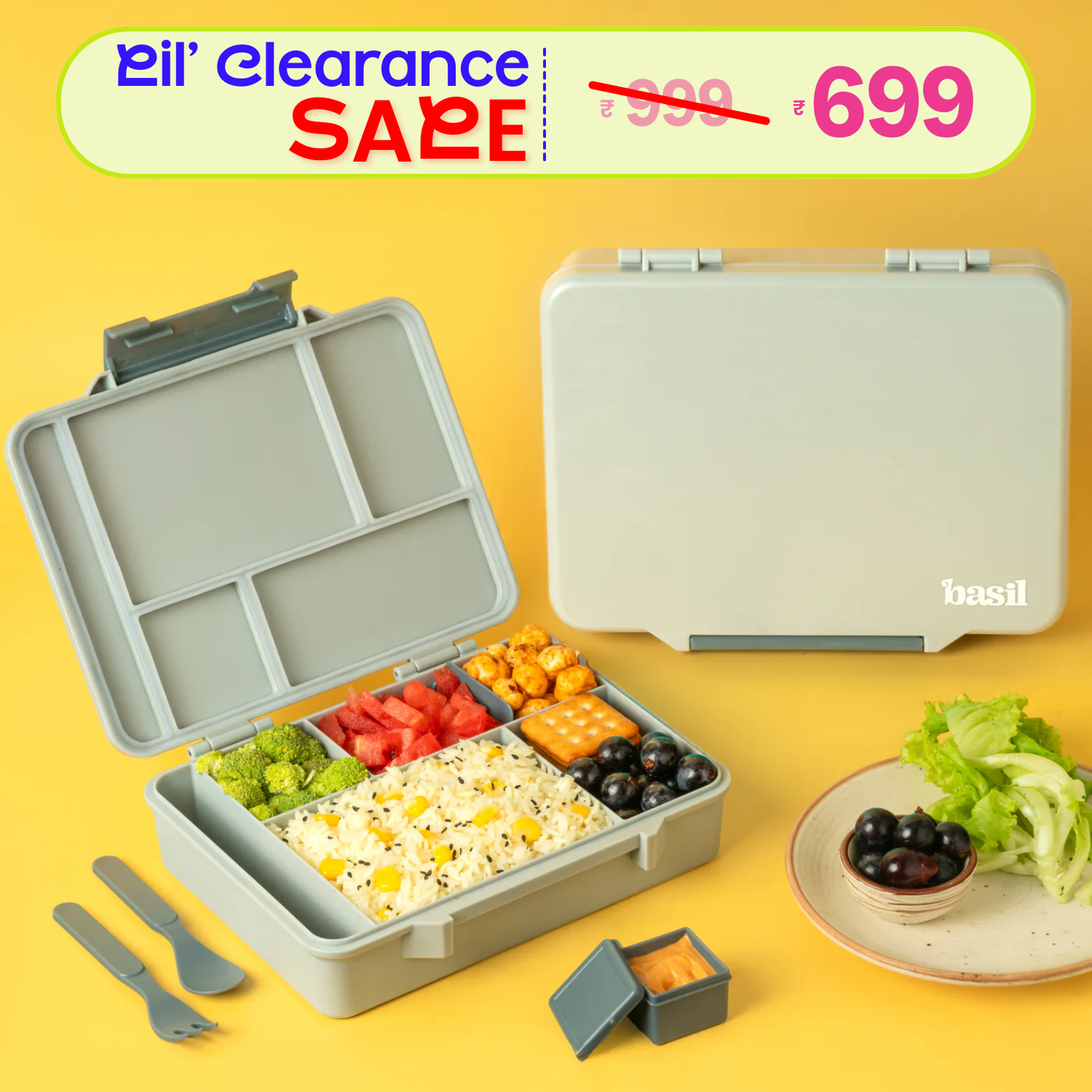 5 Compartment BPA Free Lunchbox - Classic Grey [ NO RETURNS & NO WARRANTY ]