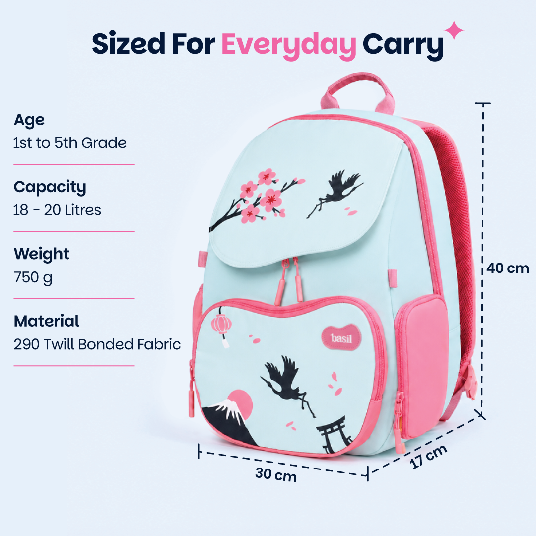 Basil Wander Bag dimensions 40 x 30 x 17 cm – lightweight 750g school bag India