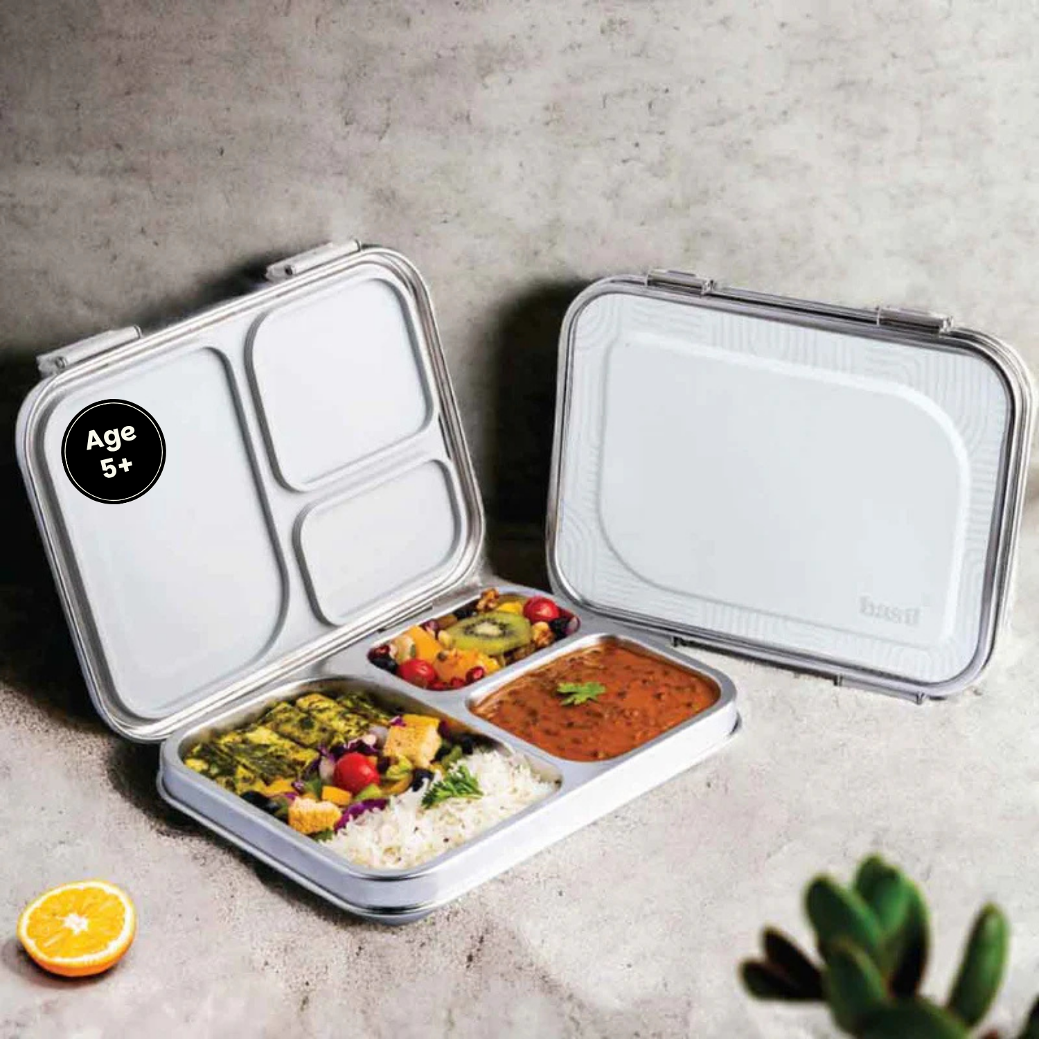 3 Compartment Stainless steel Bento box - Classic Grey