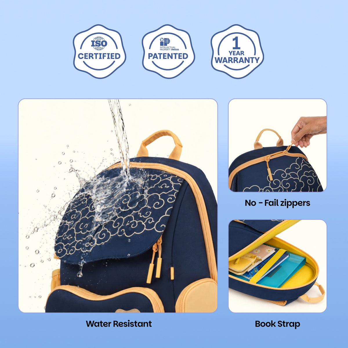 School backpack for Grades 1 to 5 with 4 spacious compartments - Midnight Sora
