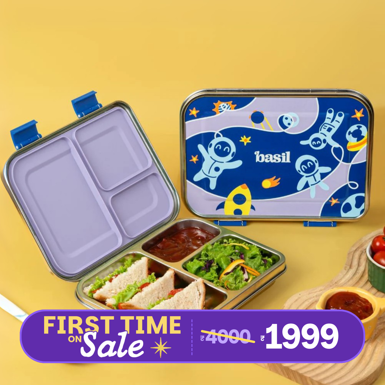 3 Compartment Easy open-close Bento - Super Swoosh