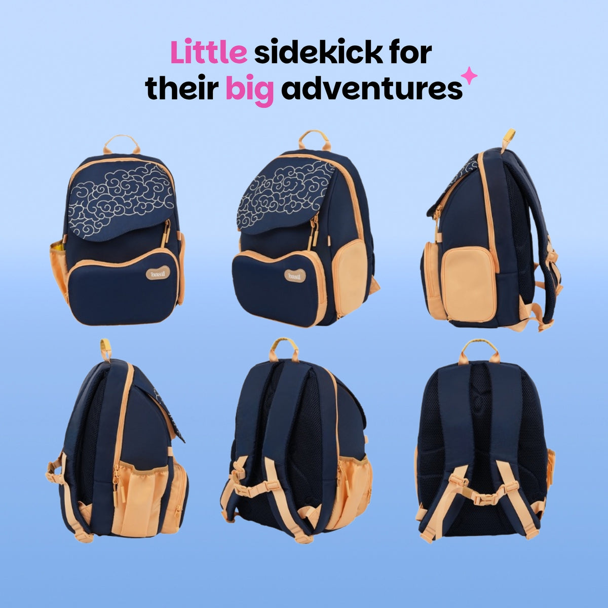 School backpack for Grades 1 to 5 with 4 spacious compartments - Midnight Sora