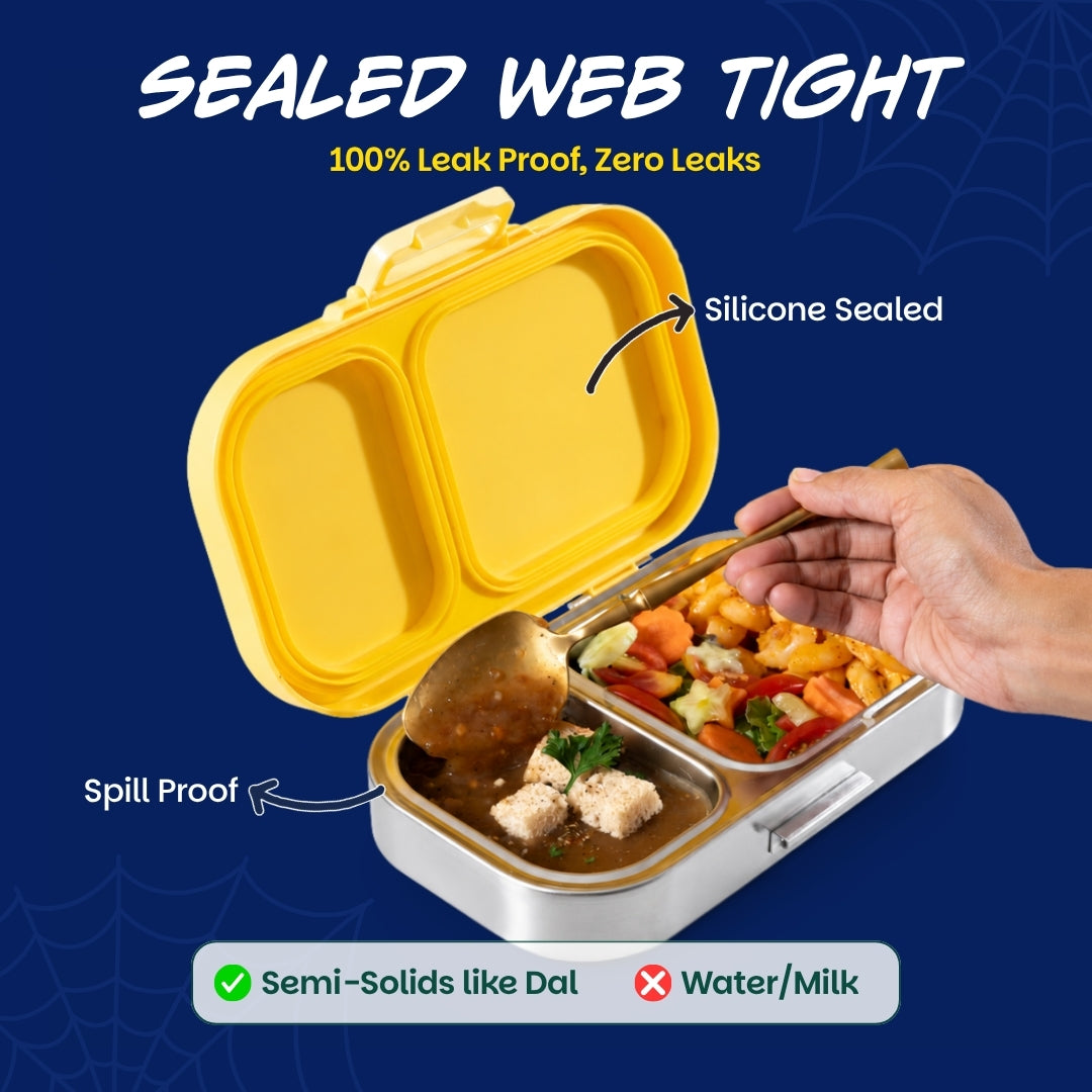 2 Compartment Stainless Steel Lunchbox with Plastic Lid - Little Websters