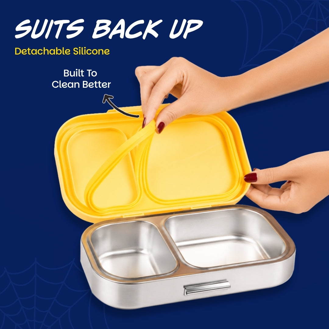 2 Compartment Stainless Steel Lunchbox with Plastic Lid - Little Websters