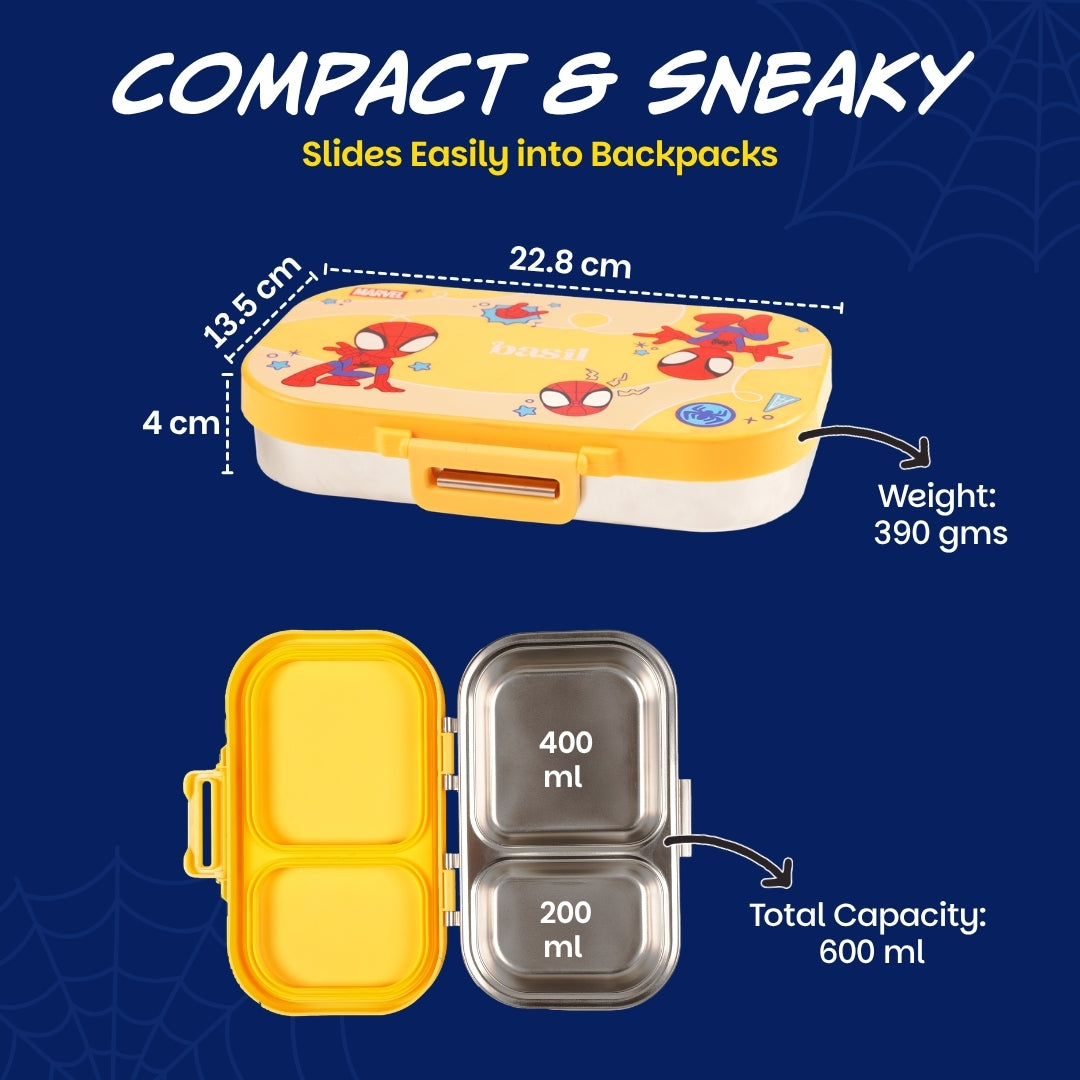 2 Compartment Stainless Steel Lunchbox with Plastic Lid - Little Websters