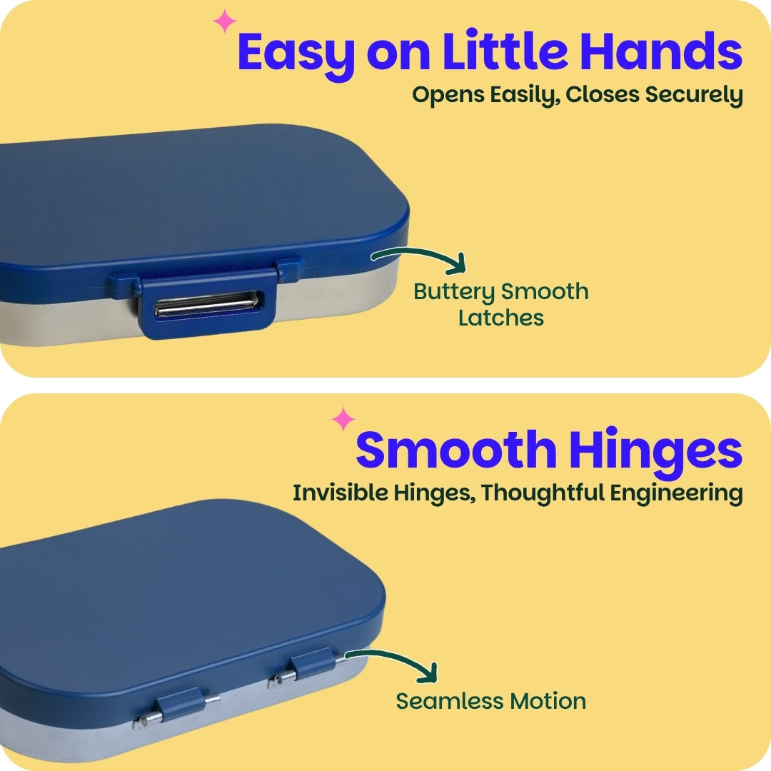 2 Compartment Stainless Steel Lunchbox with Plastic Lid - Classic Blue