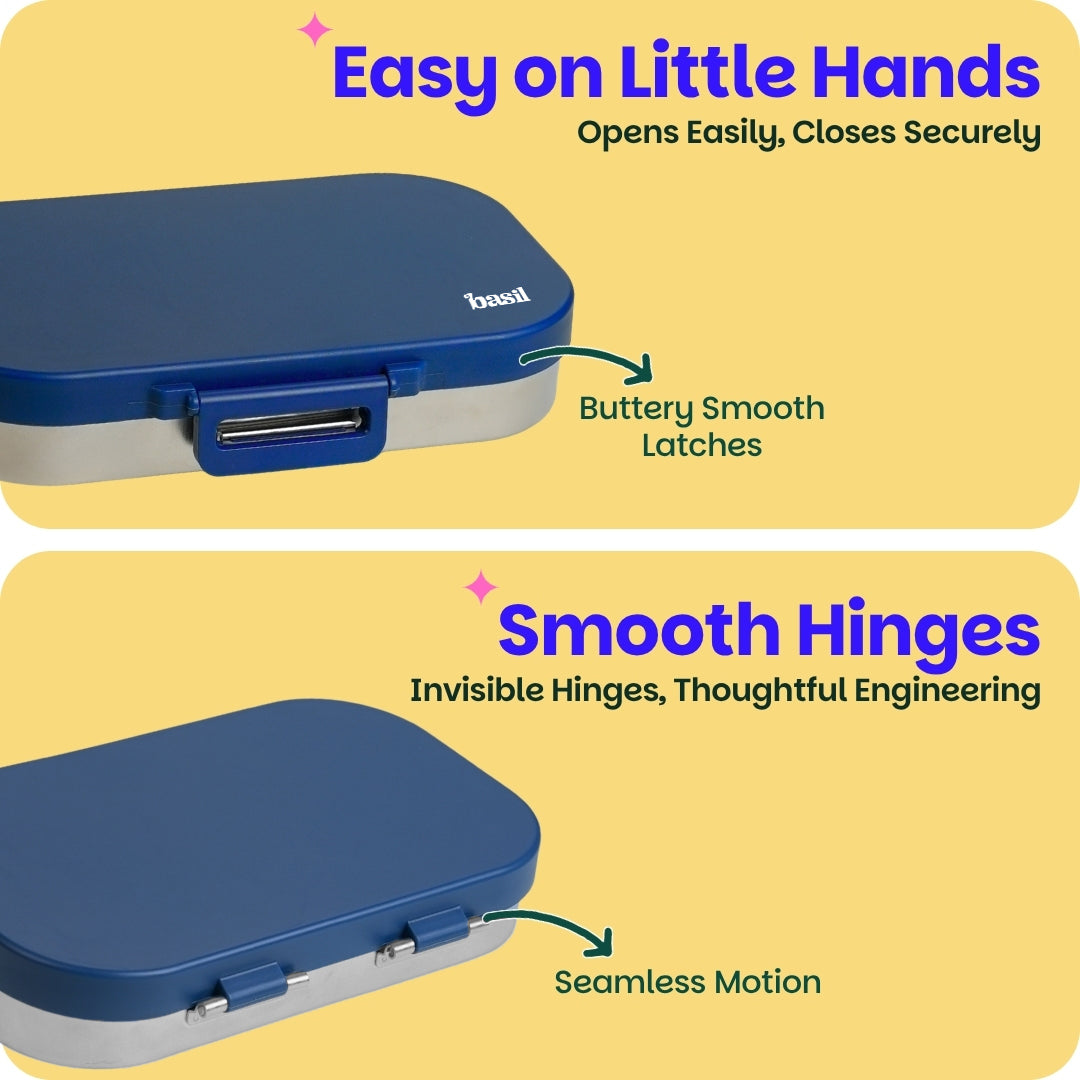 2 Compartment Stainless Steel Lunchbox with Plastic Lid - Classic Blue
